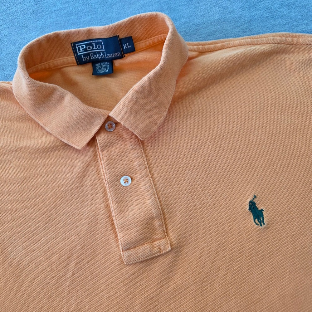 Polo Ralph Lauren Mens XL Orange Peach Short Sleeve Pique Polo Shirt Pony